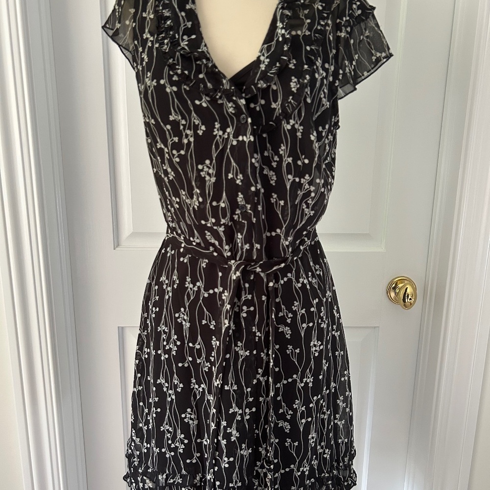 NWOT Johnny Martin Black Dress White Flowers Ruffle Belt Juniors 11 Y2K Delia’s
